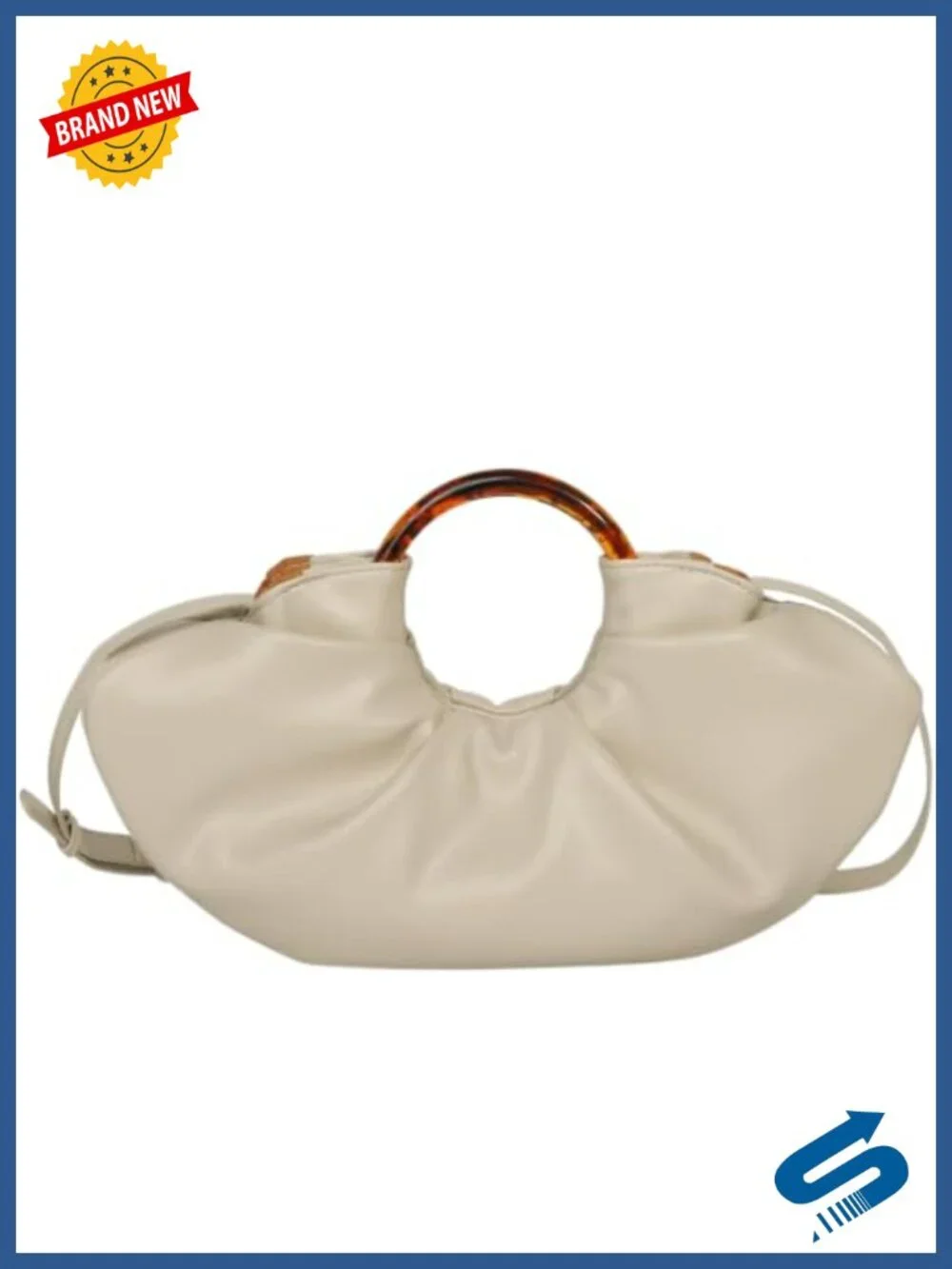 Ruched Clutch Evening Bag Faux Leather Resin Ring Handle Crossbody